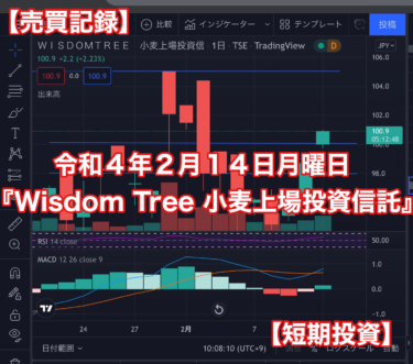 【売買記録】令和４年２月１４日月曜日、『Wisdom Tree 小麦上場投資信託』【短期投資】